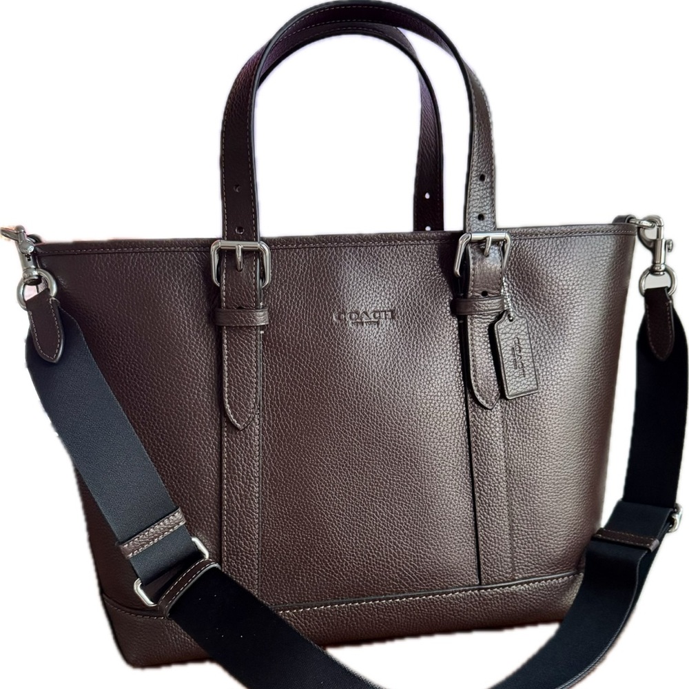 Coach Brown and Black Leather Tote Bag with Convertible Design
